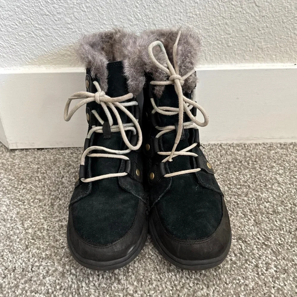 Sorel Womens 9.5 Explorer II Joan Faux Fur Lined Waterproof Suede Boots‎ Black